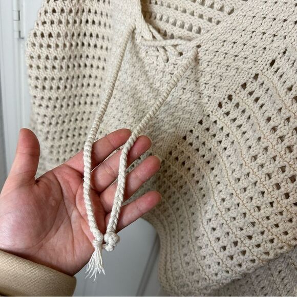 Audrey Parks X Francesca’s Beige Elianna Crochet Lace Up Cropped Sweater S Boho - Picture 6 of 11
